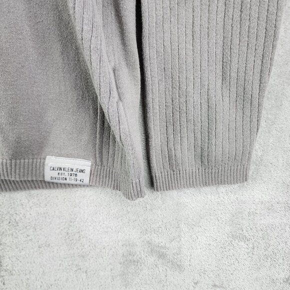 Men's Gray Calvin Klein Jeans Sweatshirt Ribbed Cotton Half-Zip Long Sleeve XL - Picture 4 of 12
